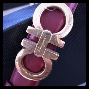 Burgundy Ferragamo belt.