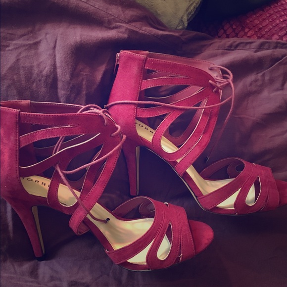 Torrid H Beet Red Scallop Lace up Heels