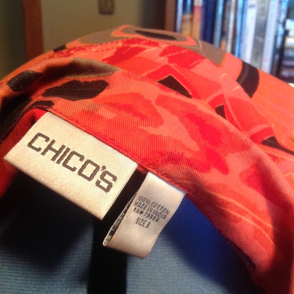 Chico's Tribal pattern Jacket Orange & Black Sz 3 - Picture 2 of 4