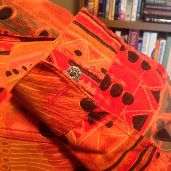 Chico's Tribal pattern Jacket Orange & Black Sz 3 - Picture 4 of 4