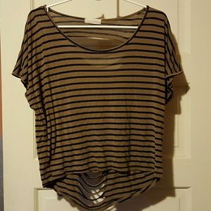Tan and blue striped top