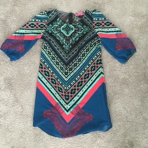 Pink and black multi colored shift dress