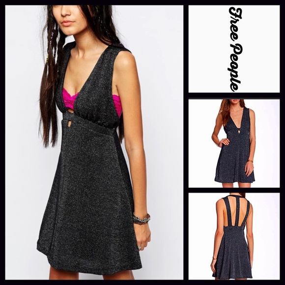 ❌SOLD❌FREE PEOPLE Black Metallic Dress - Picture 2 of 7