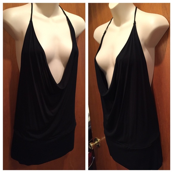 Vintage Black V neck open back sequin tunic top - Picture 2 of 4