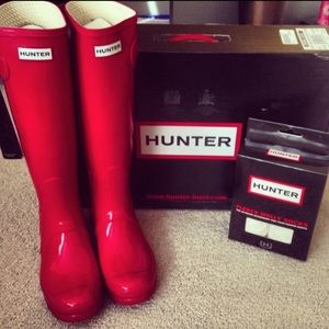 Red Hunter Rain Boots. Socks not included