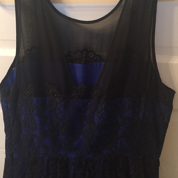 NWOT ANTHRO cobalt and black lace overlay dress - Picture 3 of 3