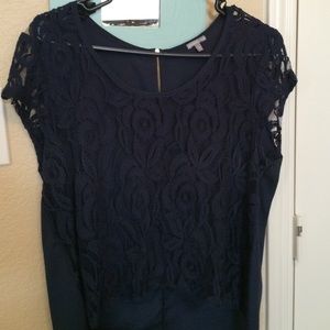 Navy high low lace shirt