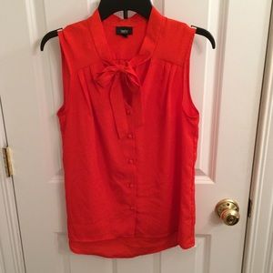 Red orange tie-neck top