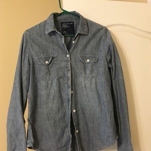 American Eagle jean colored button up shirt