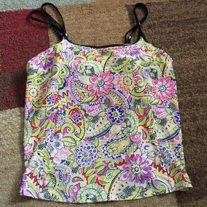 Paisley red, purple, blue and black swim suit top