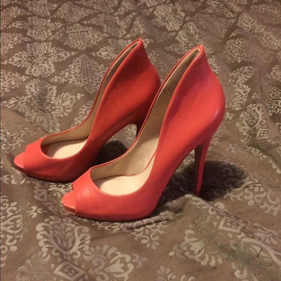 Dark salmon Aldo peep toe stiletto.