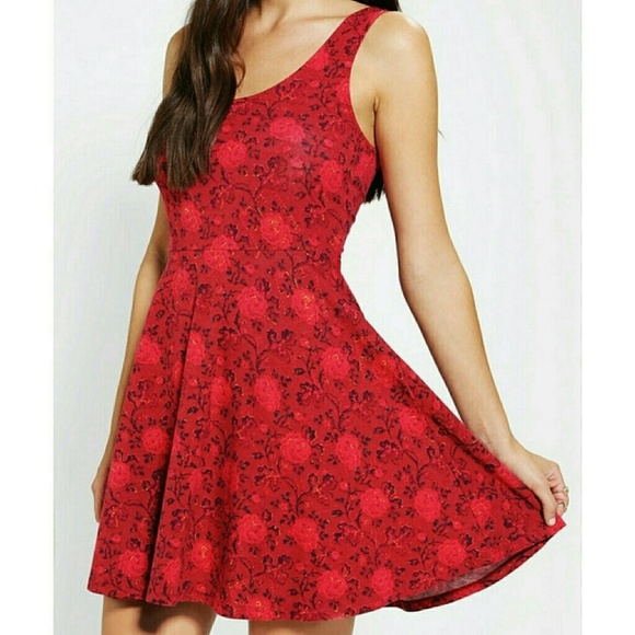 Red floral skater dress