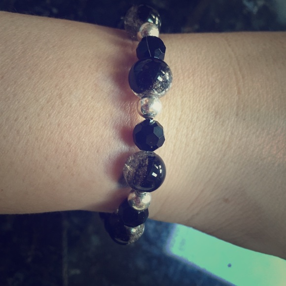 Beaded bracelets clear & black with silver beads
