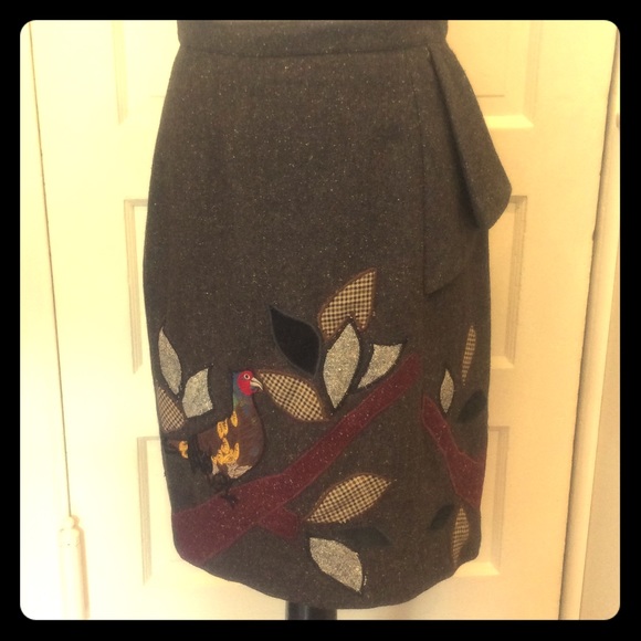 Anthropologie  Wool Bird Appliqué Skirt💐👗🌷