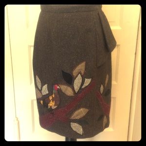 Anthropologie  Wool Bird Appliqué Skirt💐👗🌷