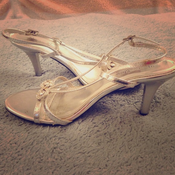 Silver sling back heels