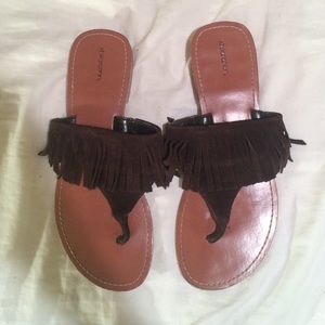 Fringe leather thong sandals