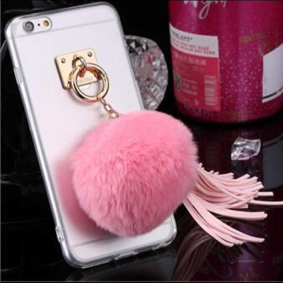 Accessories - iPhone 6/6S case fur ball clear TPU Pink New