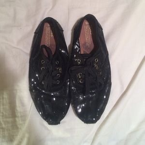 Black sequin toms lace ups