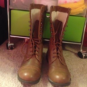 Brown fleece combat boots