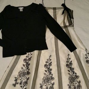 Dress, cream and black floral with sweater