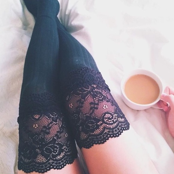 Black socks with beautiful lace