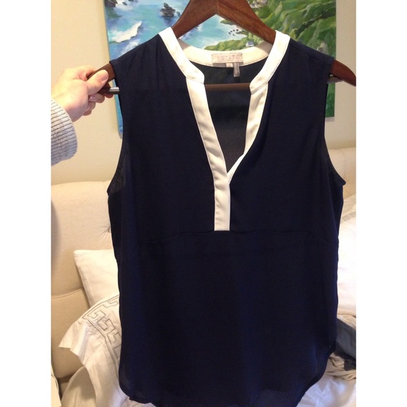 Navy blue tank with white trim