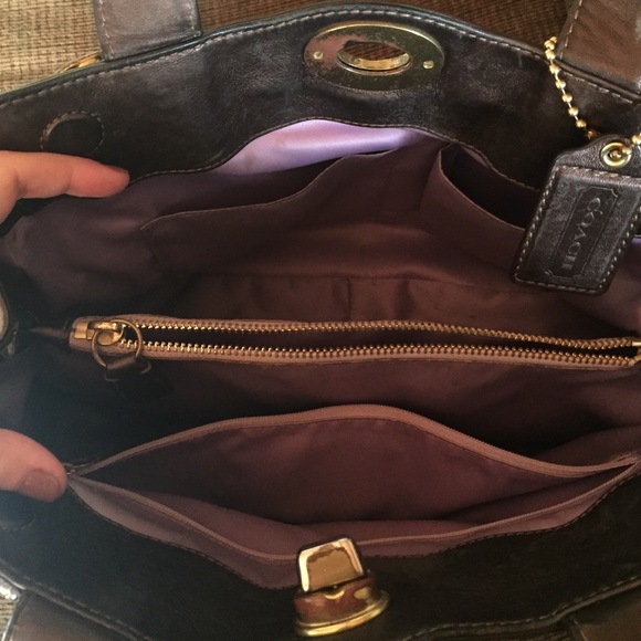 Sateen and Leather Brown Coach Shoulder Bag - Picture 3 of 4