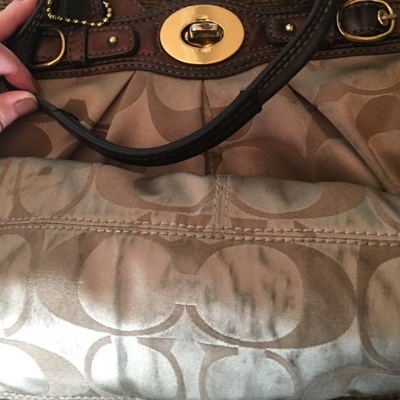 Sateen and Leather Brown Coach Shoulder Bag - Picture 4 of 4