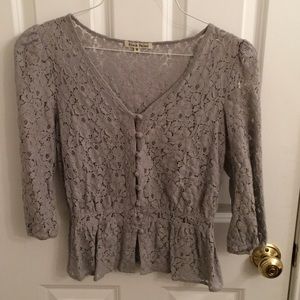 Grey lace button up peplum