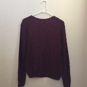 h&m bugundy red cable knit pullover sweater