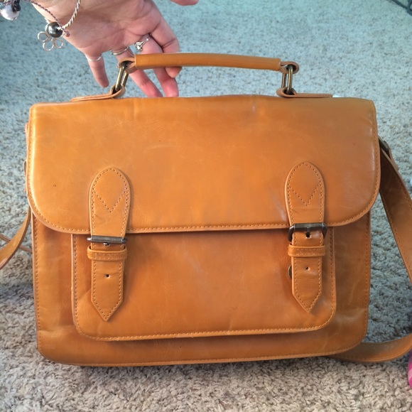 Tan Faux Leather Satchel Bag