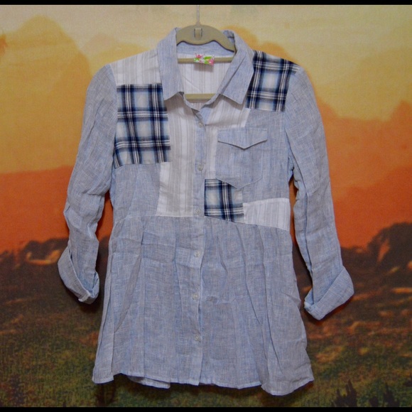 Free People Plaid-Patched Button Up