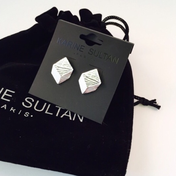 Karine Sultan Silver Square Stud Earrings. - Picture 2 of 2