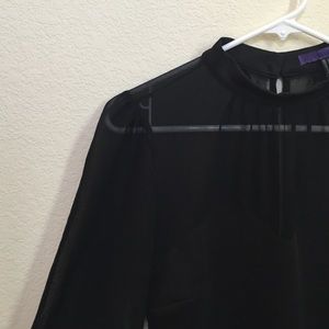 f21 sheer black long sleeved blouse w/ heart bust