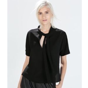 Zara black pussybow blouse