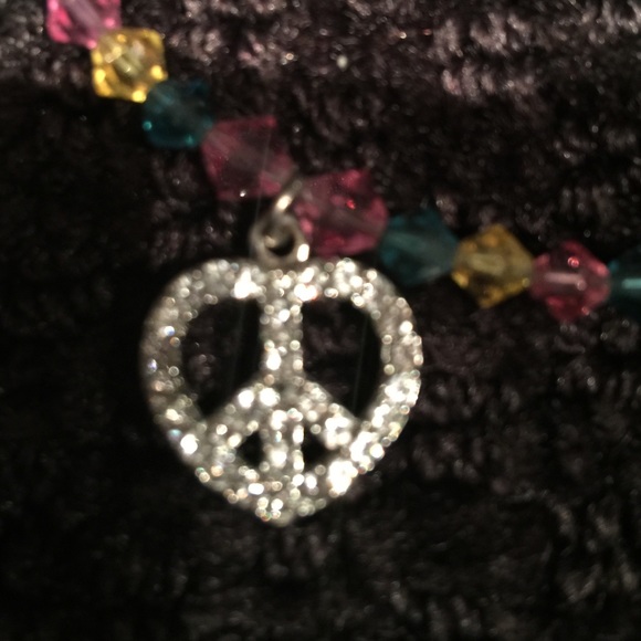 High IntenCity Multi-Color Silver Beaded Multi-Color Choker with Crystal Heart - Picture 6 of 8