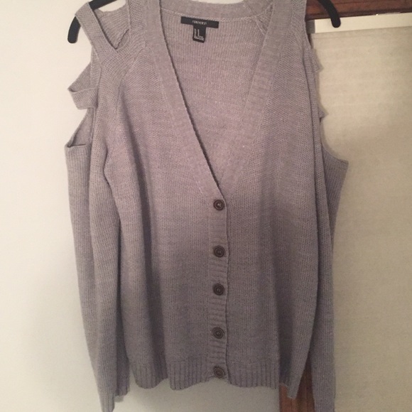 Grey Cardigan with Cut Out Shoulders
