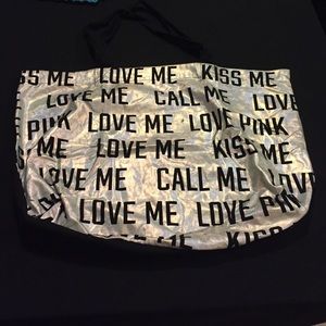 Pink VS Love Pink Silver Metallic X‑large Tote