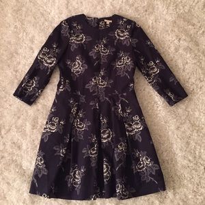 Navy Vintage Style Pleated Dress