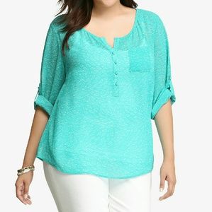 Torrid blue chiffon bird pullover