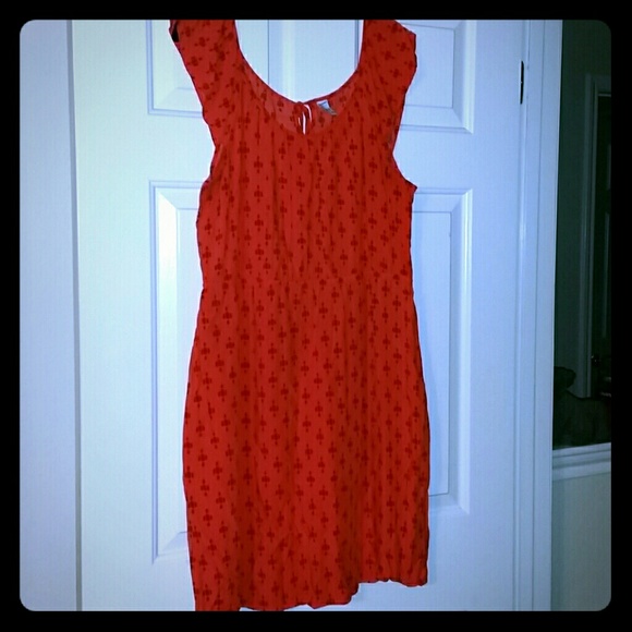 Orange and burgundy cap sleeve dress