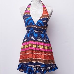 Global print halter dress