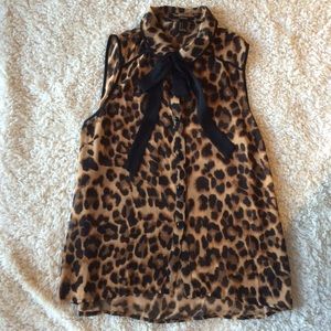 Forever XI Sheer Leopard Print Button-Down Blouse