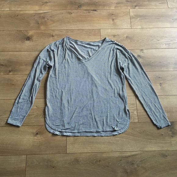 Black and White Striped Soft V Neck Long Sleeve