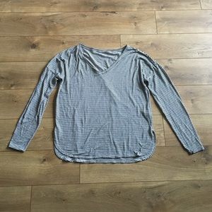 Black and White Striped Soft V Neck Long Sleeve