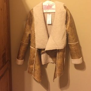 NWT Brown leather and fur coat.