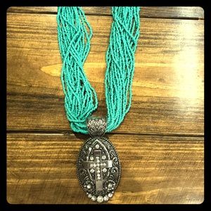 Turquoise beaded cross necklace