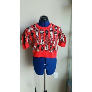 Vintage kimono print crop sweater