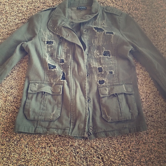 Olive green with black rhinestones army jacket. - Picture 1 of 3